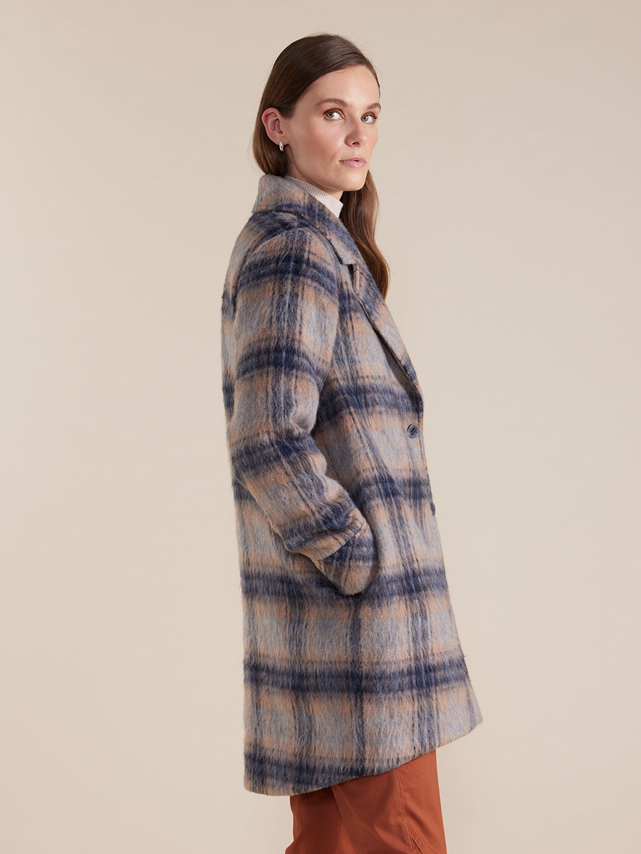 MARCO POLO L/S BRUSHED CHECK COAT - RUSSET MIX - THE VOGUE STORE