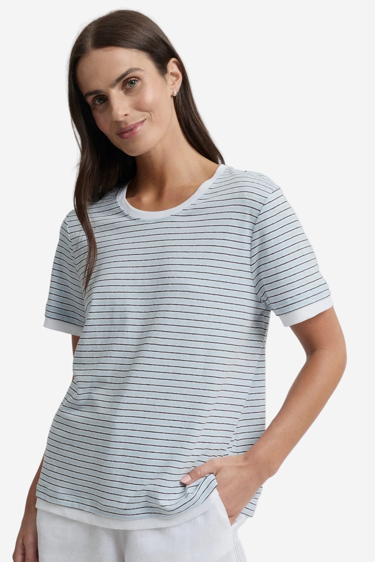 YARRA TRAIL MARAIS TEE - MIST STRIPE - THE VOGUE STORE