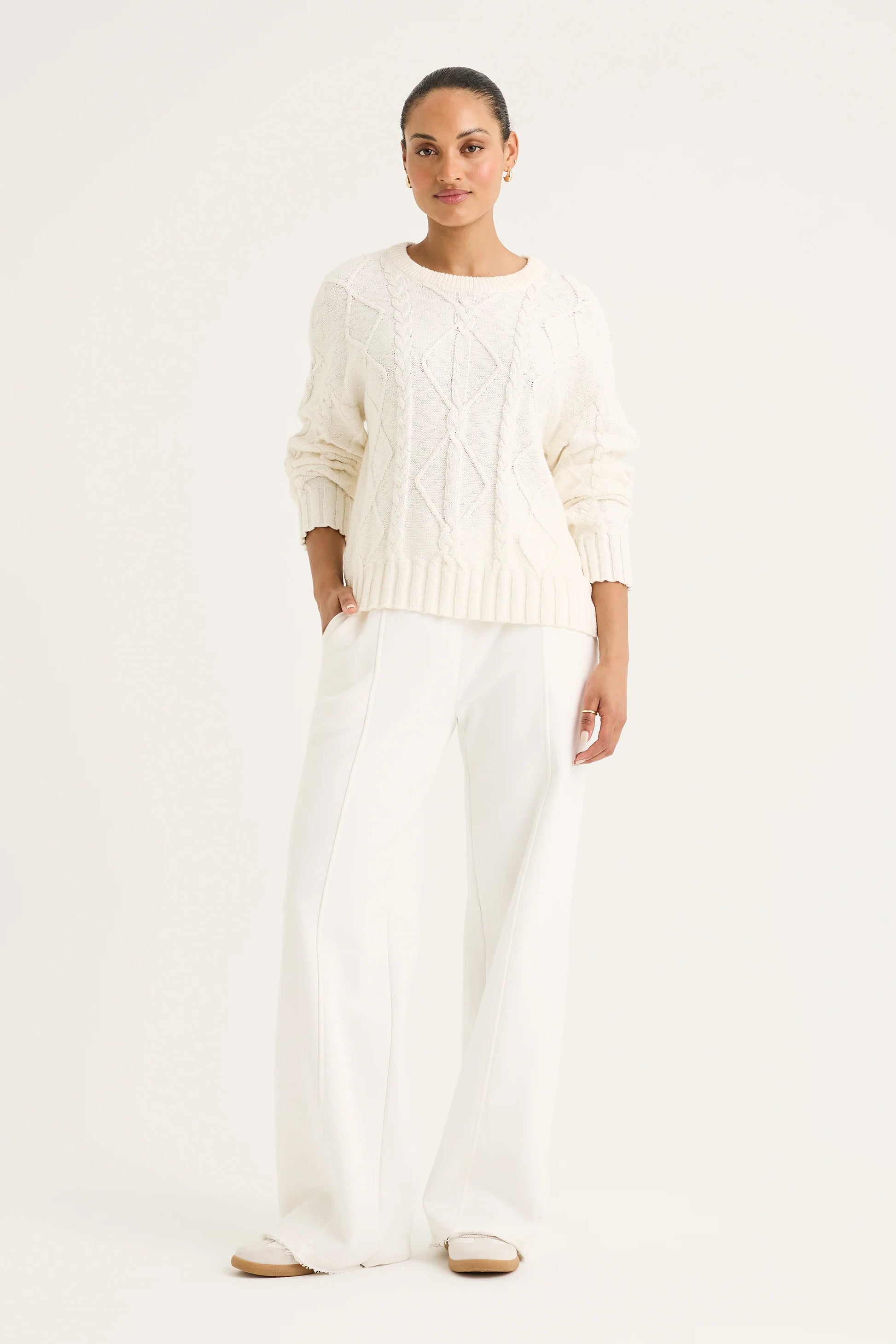YARRA TRAIL TRAILER CABLE KNIT - ECRU - THE VOGUE STORE