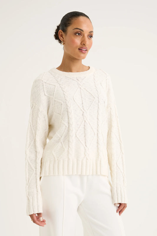 YARRA TRAIL TRAILER CABLE KNIT - ECRU - THE VOGUE STORE