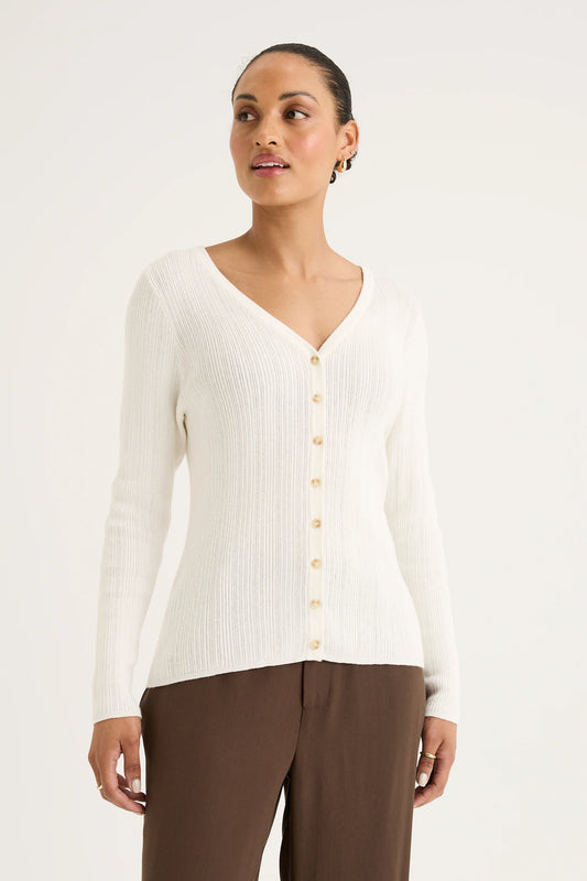 YARRA TRAIL MICA CARDI - ECRU - THE VOGUE STORE