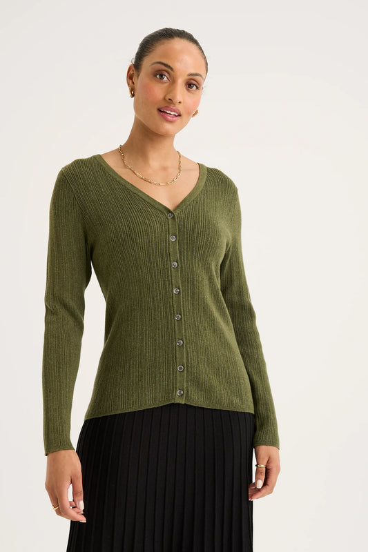 YARRA TRAIL MICA CARDI - KHAKI - THE VOGUE STORE