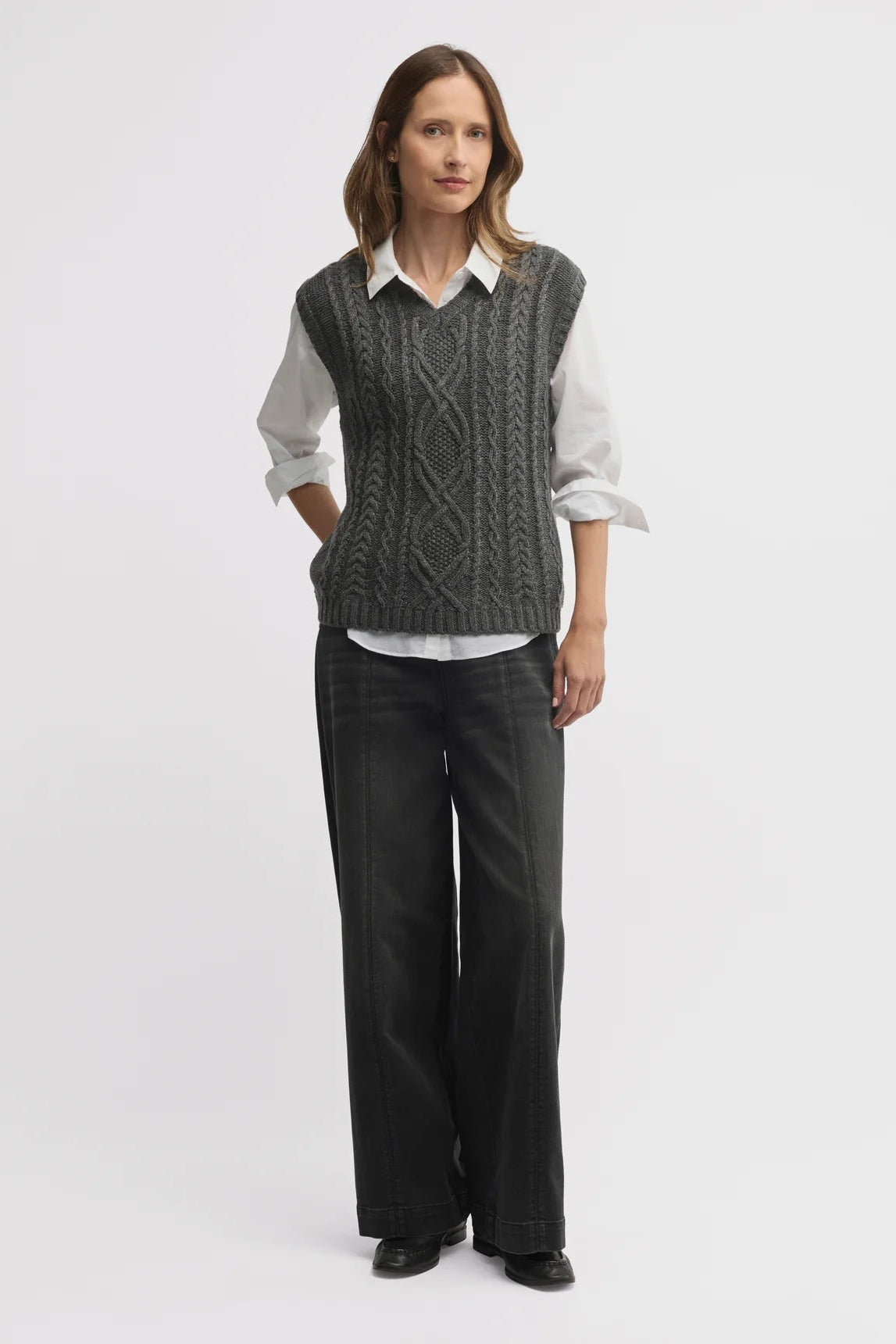 YARRA TRAIL RATIONALE KNIT VEST - CHARCOAL MARLE - THE VOGUE STORE