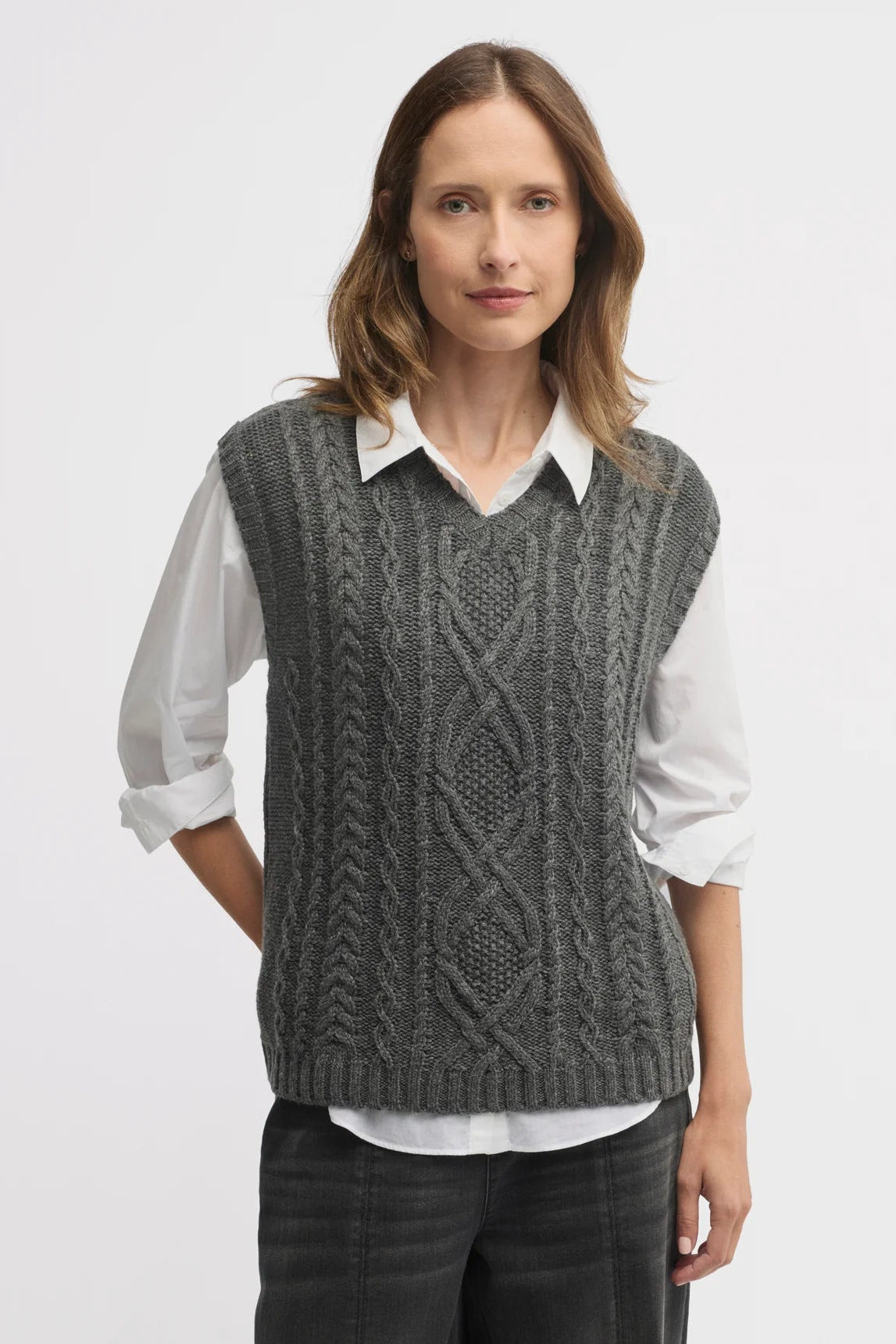 YARRA TRAIL RATIONALE KNIT VEST - CHARCOAL MARLE - THE VOGUE STORE