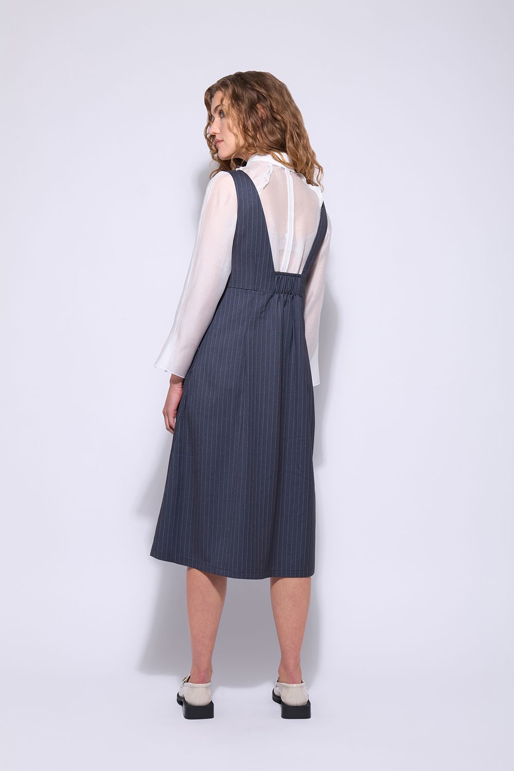 NERIS THE HEPBURN PINAFORE - STEEL STRIPE - THE VOGUE STORE