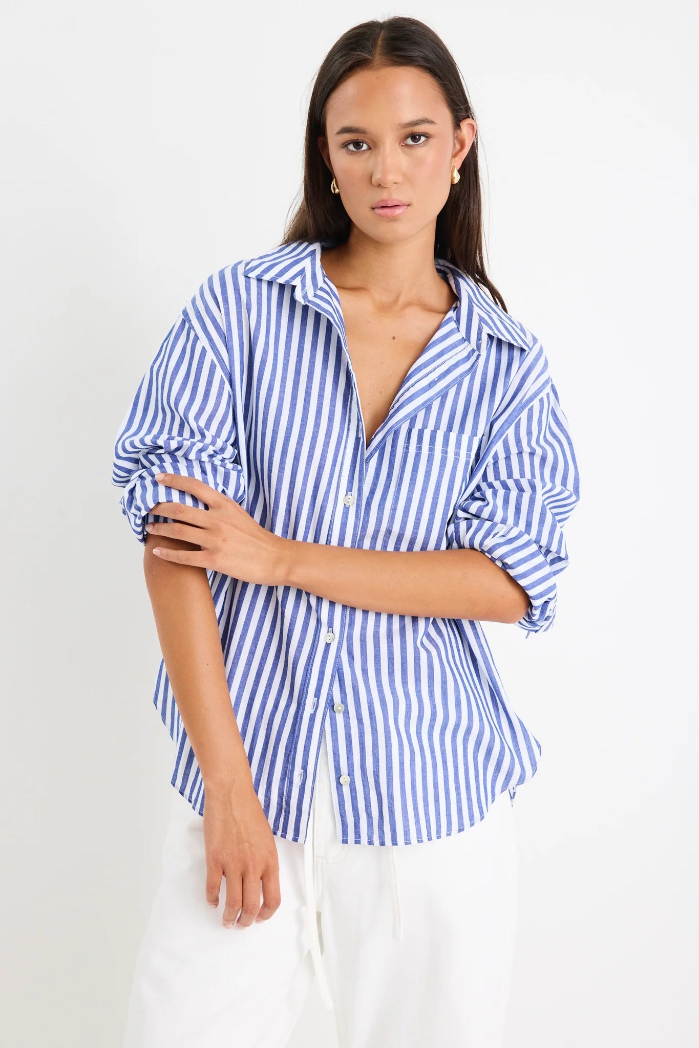 STORIES BE TOLD YOU GOT THIS BLUE STRIPE COTTON OVERSIZED SHIRT  - THE VOGUE STORE