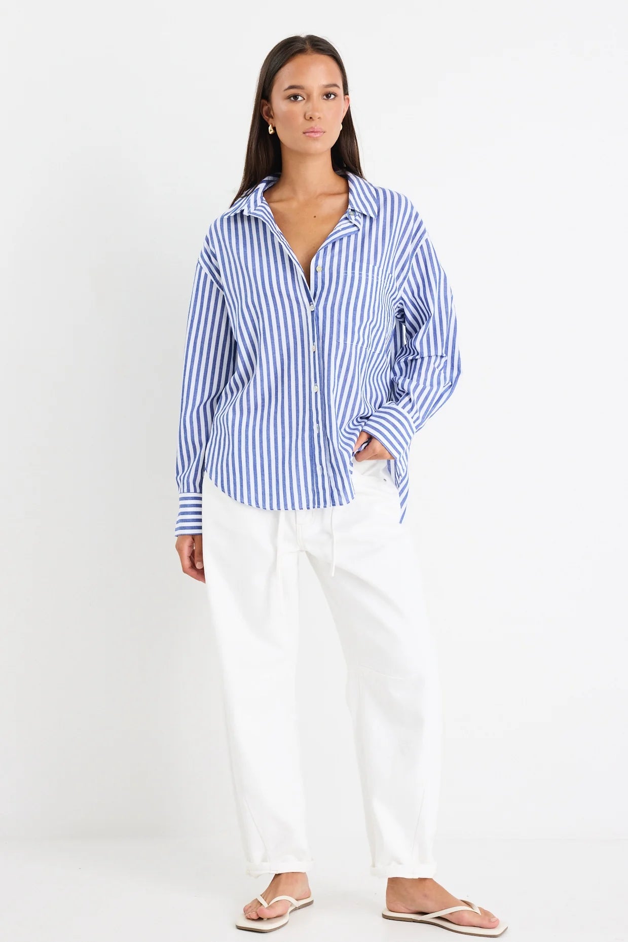 STORIES BE TOLD YOU GOT THIS BLUE STRIPE COTTON OVERSIZED SHIRT  - THE VOGUE STORE