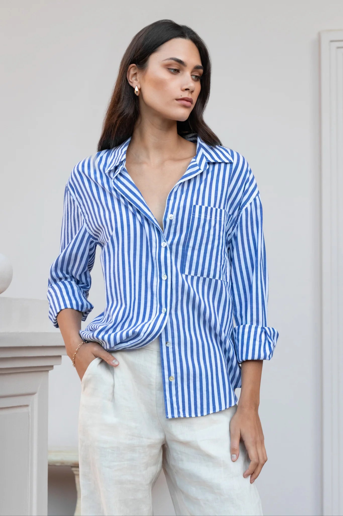 STORIES BE TOLD YOU GOT THIS BLUE STRIPE COTTON OVERSIZED SHIRT  - THE VOGUE STORE
