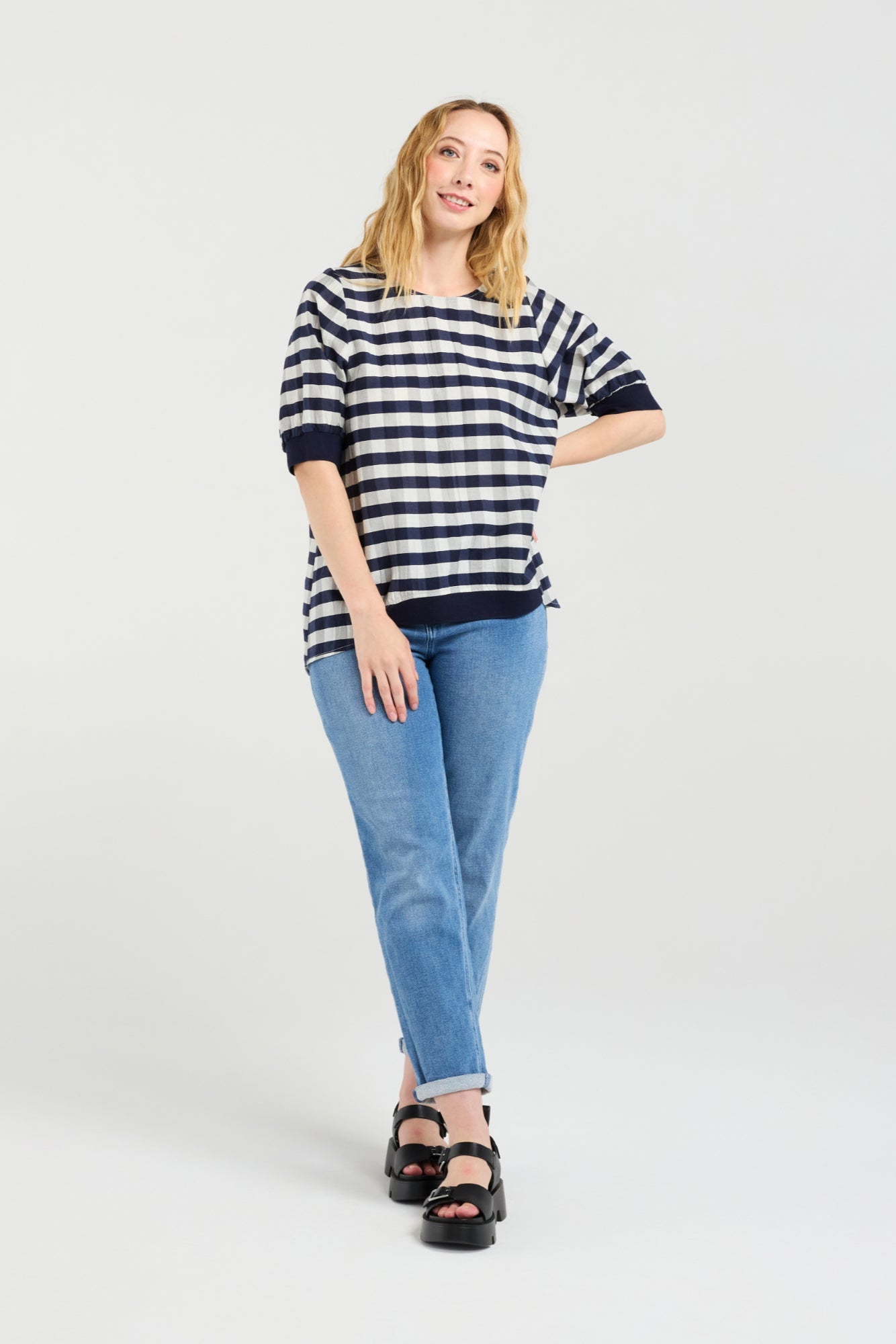 ZAFINA HAVANA TOP - NAVY CHECK - THE VOGUE STORE