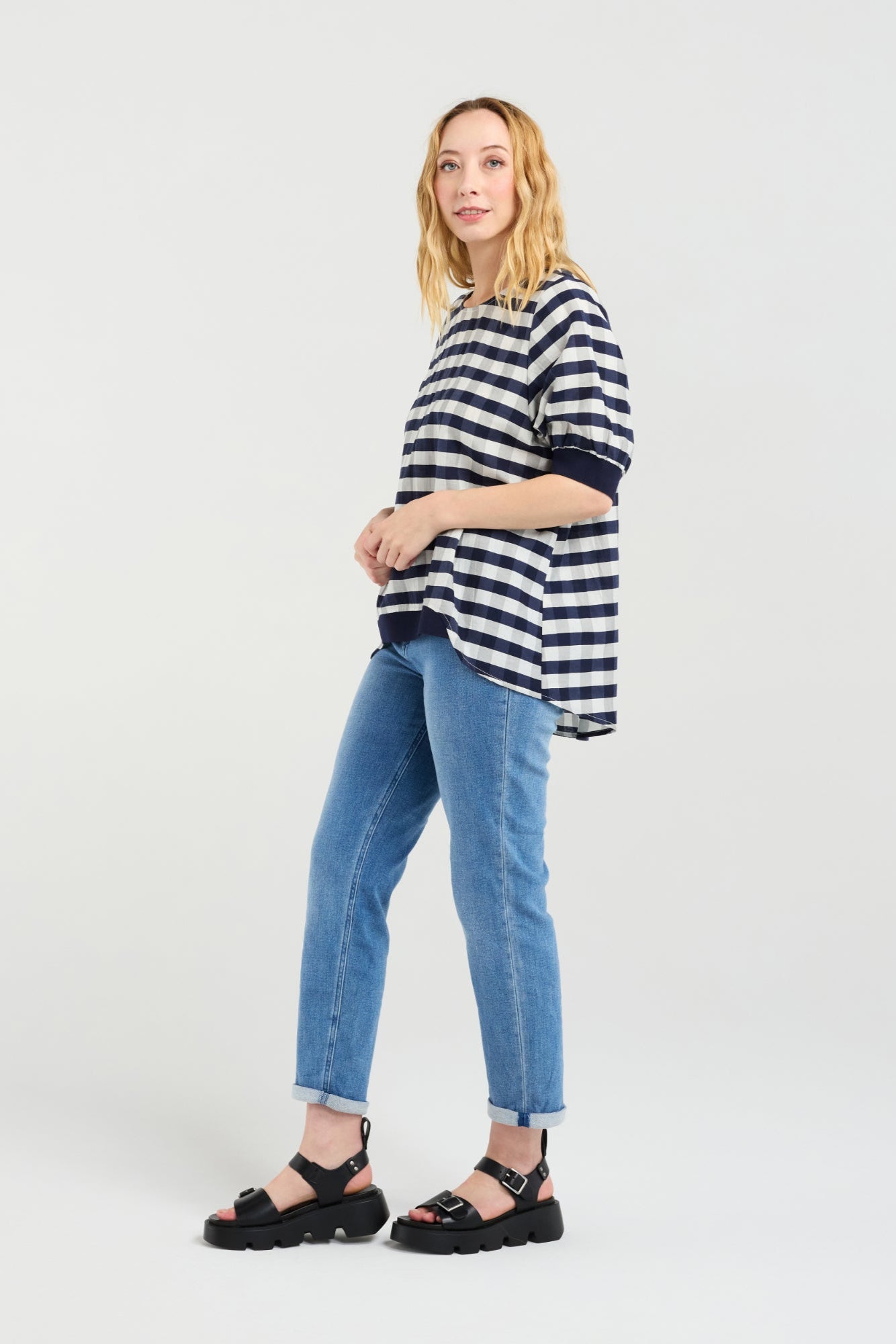 ZAFINA HAVANA TOP - NAVY CHECK - THE VOGUE STORE