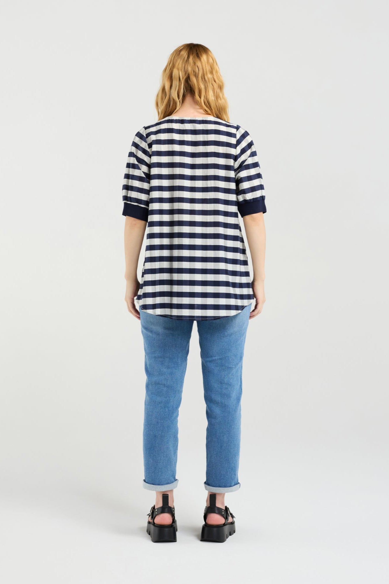 ZAFINA HAVANA TOP - NAVY CHECK - THE VOGUE STORE