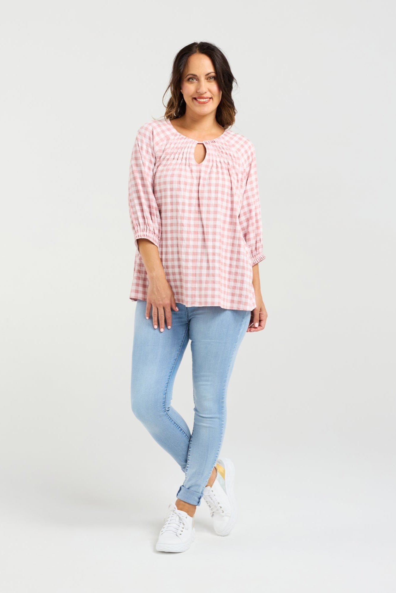 ZAFINA HAZEL TOP - PINK CHECK - THE VOGUE STORE