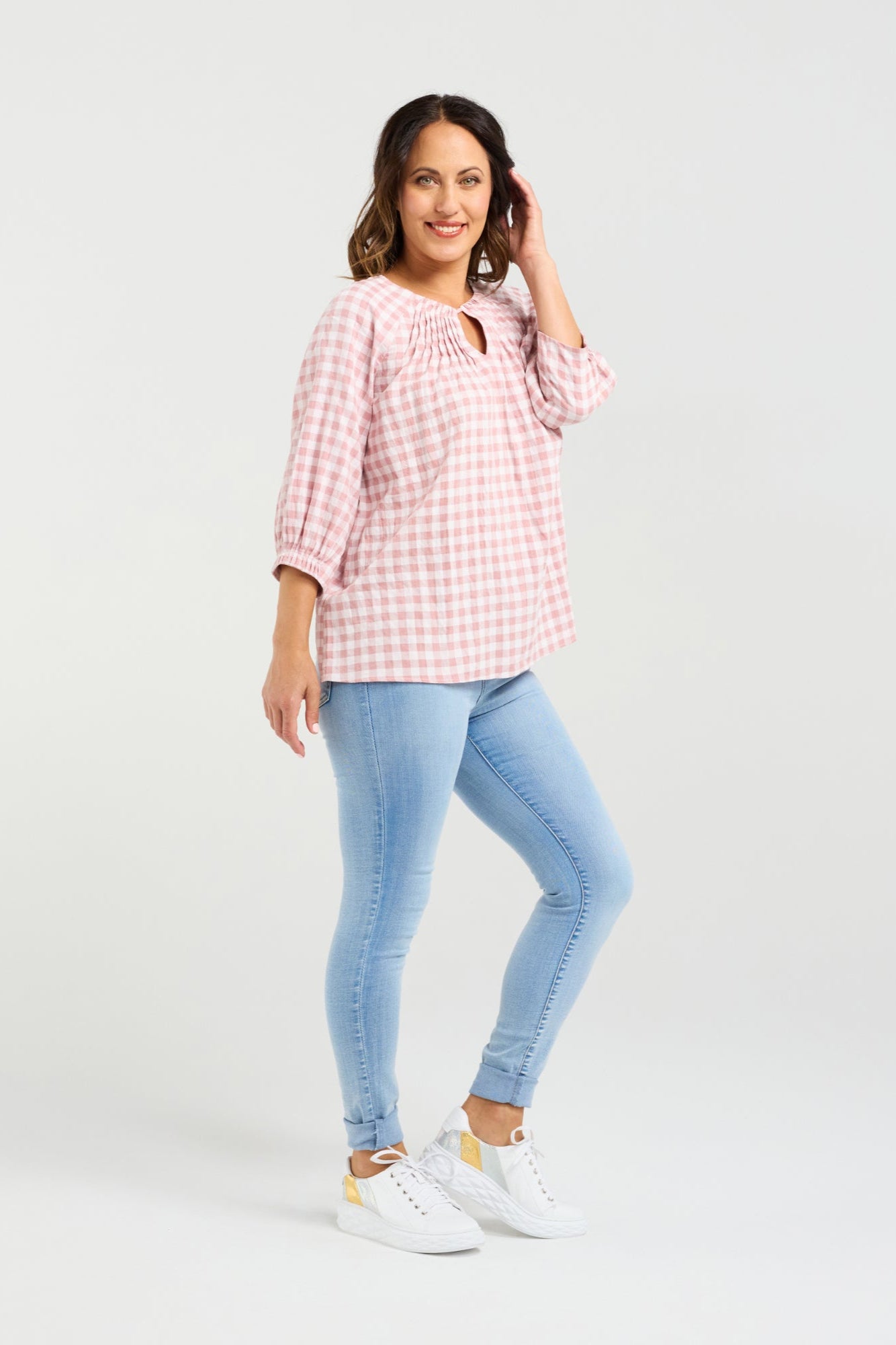 ZAFINA HAZEL TOP - PINK CHECK - THE VOGUE STORE