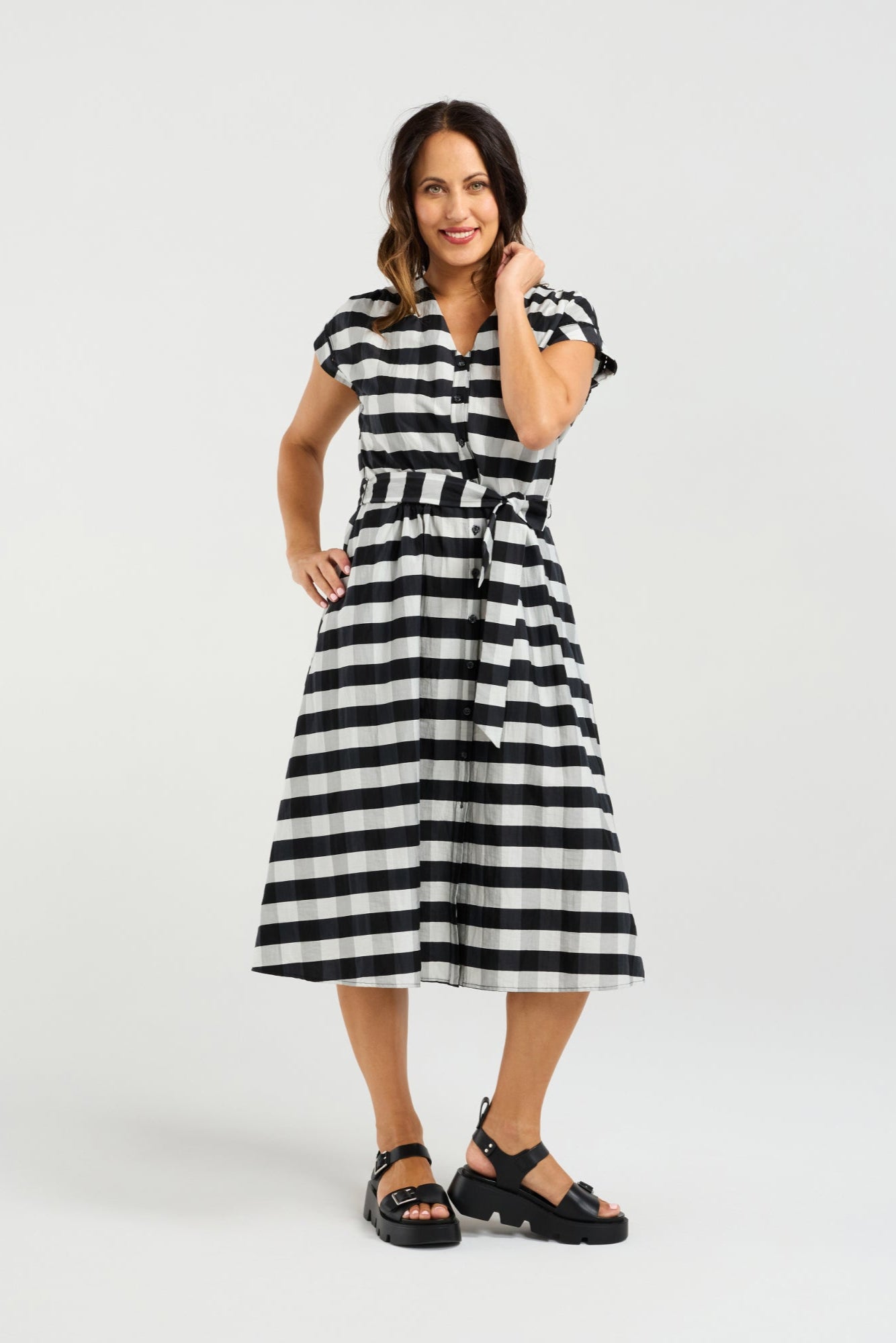 ZAFINA LOLA DRESS - BLACK CHECK - THE VOGUE STORE