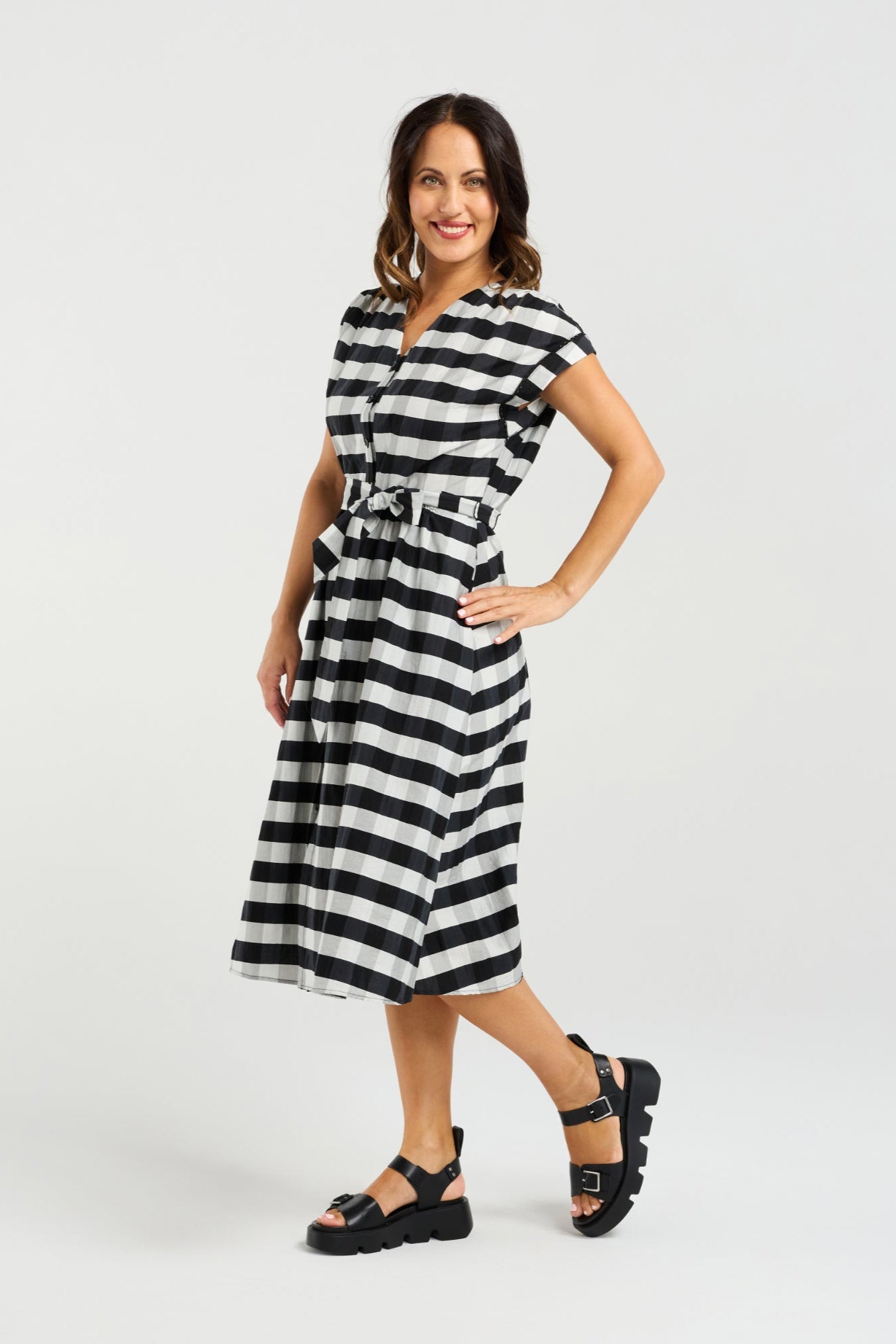ZAFINA LOLA DRESS - BLACK CHECK - THE VOGUE STORE