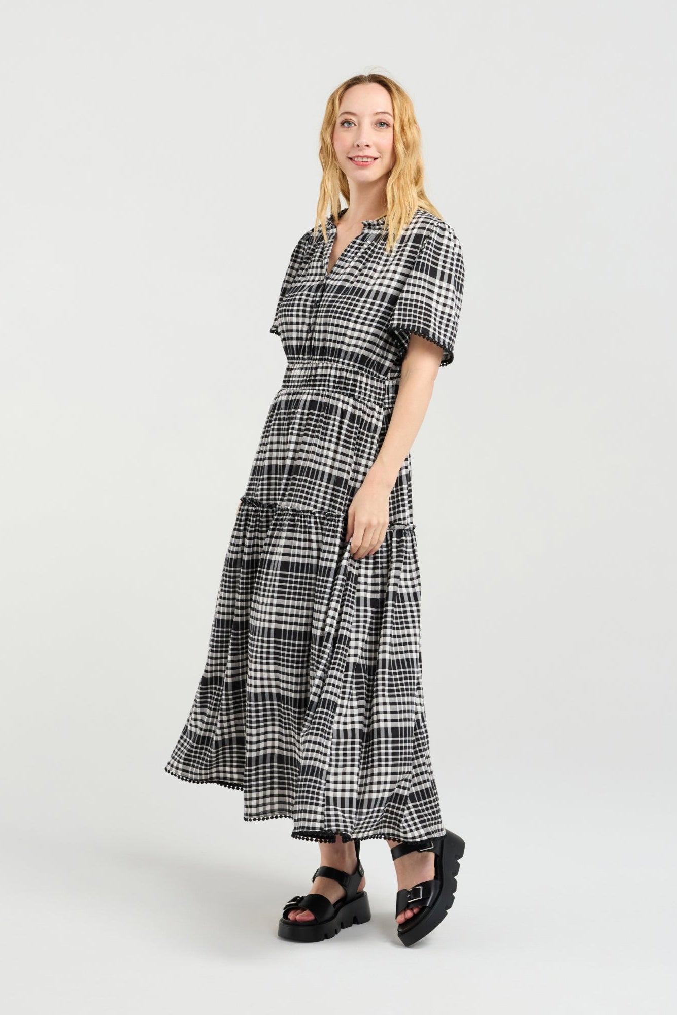 ZAFINA ODETTE DRESS - BLACK CHECK - THE VOGUE STORE