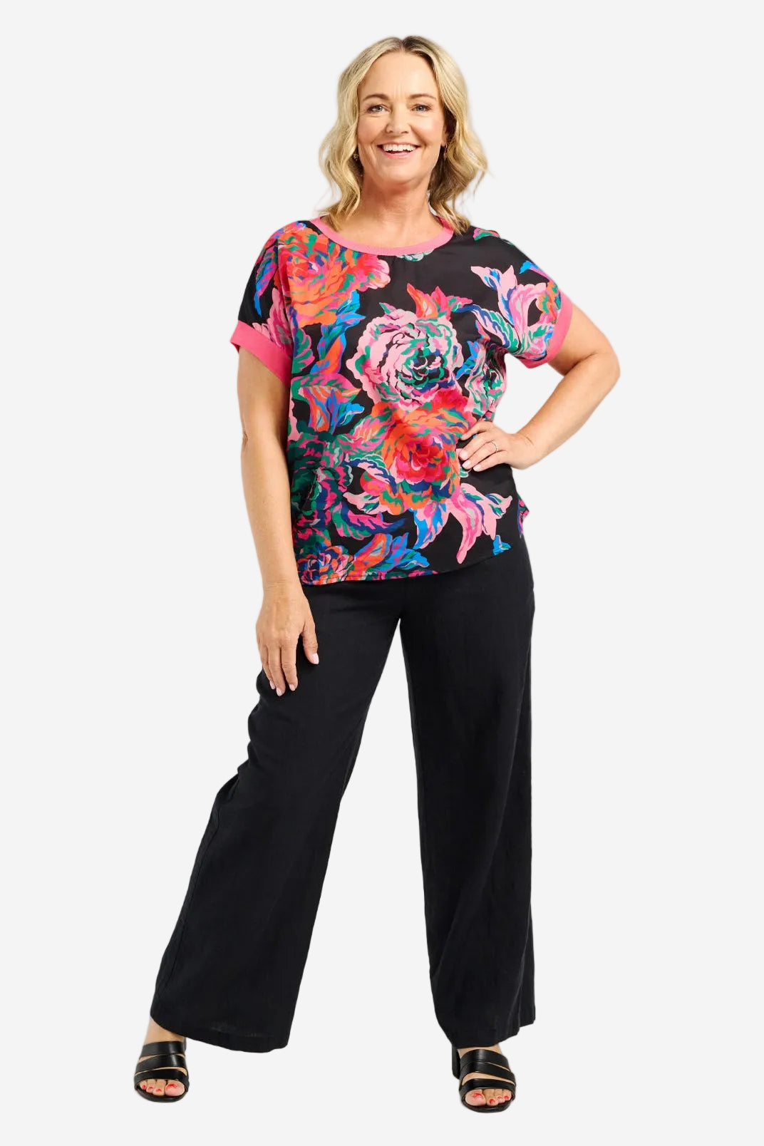 ZAFINA OLIVIA TOP - ABSTRACT GARDEN - THE VOGUE STORE