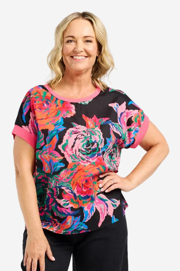ZAFINA OLIVIA TOP - ABSTRACT GARDEN - THE VOGUE STORE