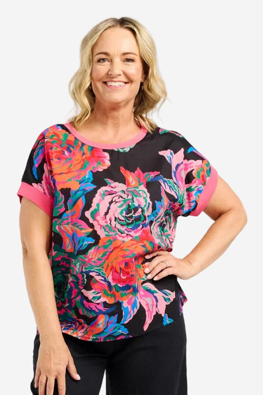 ZAFINA OLIVIA TOP - ABSTRACT GARDEN - THE VOGUE STORE