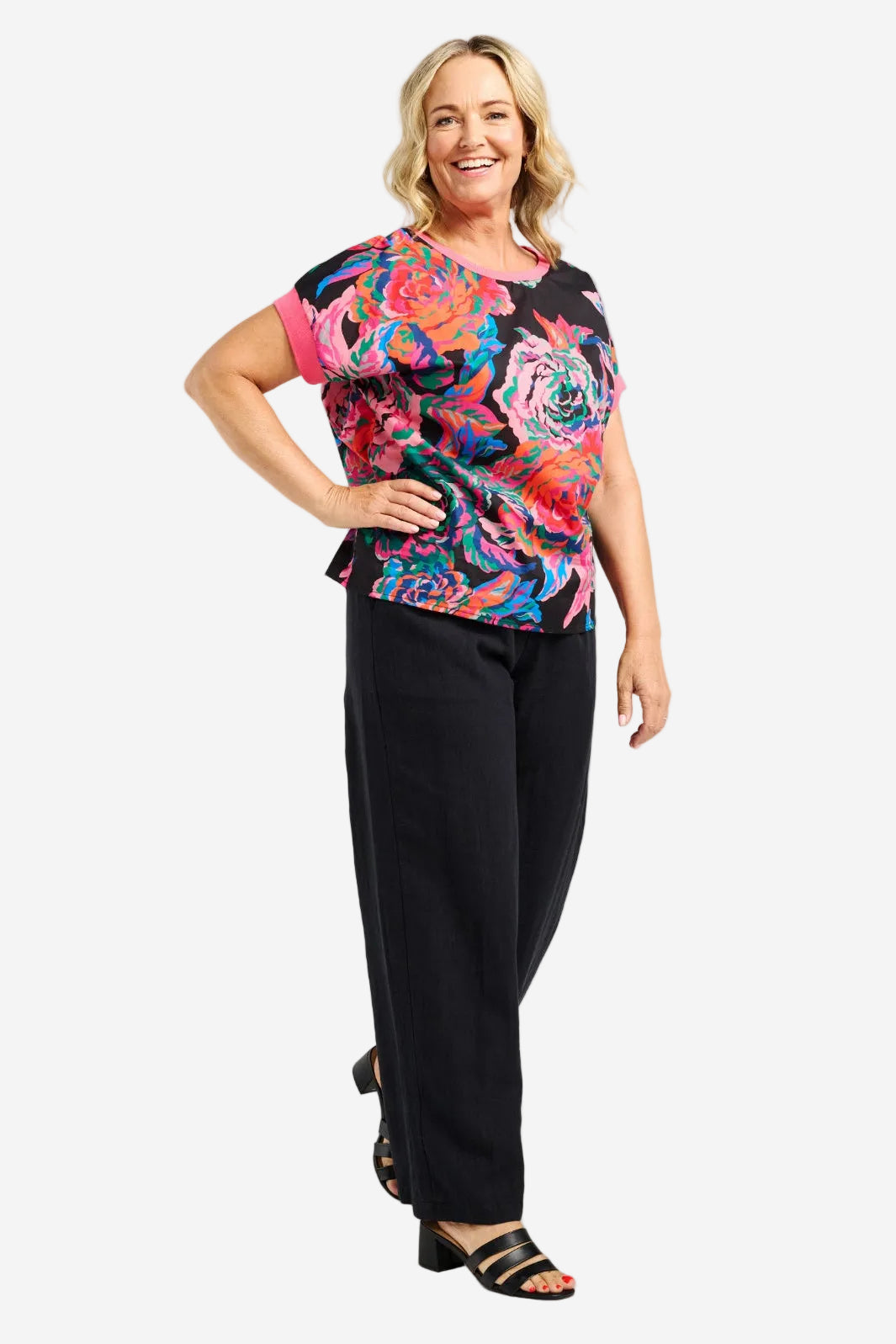 ZAFINA OLIVIA TOP - ABSTRACT GARDEN - THE VOGUE STORE