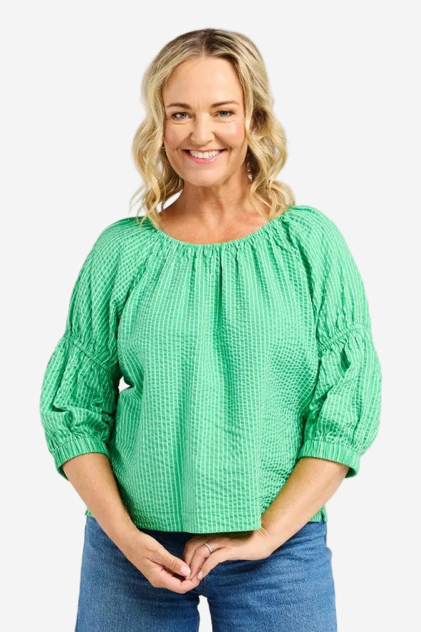 ZAFINA CAITLIN TOP - GREEN STRIPE - THE VOGUE STORE