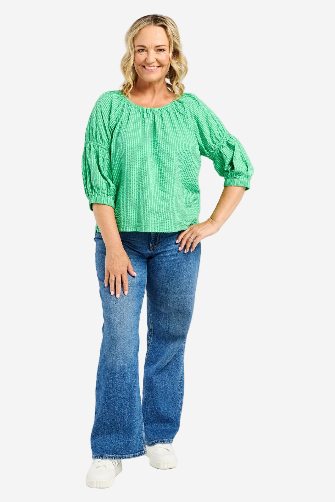 ZAFINA CAITLIN TOP - GREEN STRIPE - THE VOGUE STORE