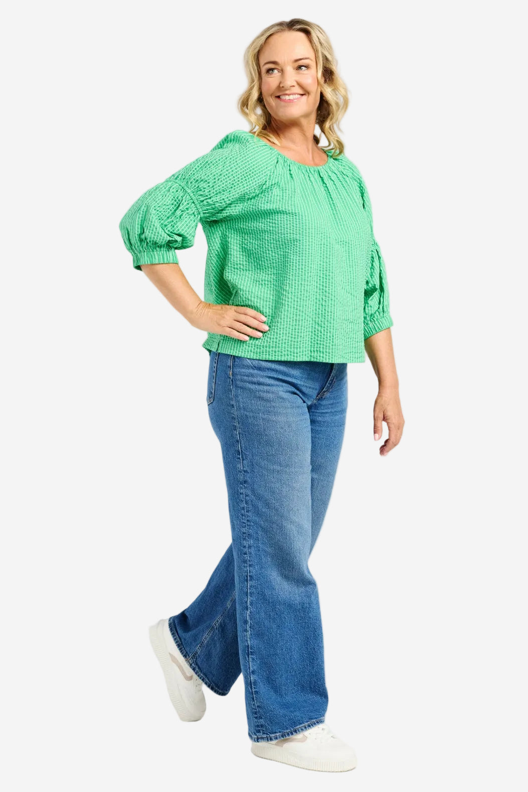 ZAFINA CAITLIN TOP - GREEN STRIPE - THE VOGUE STORE