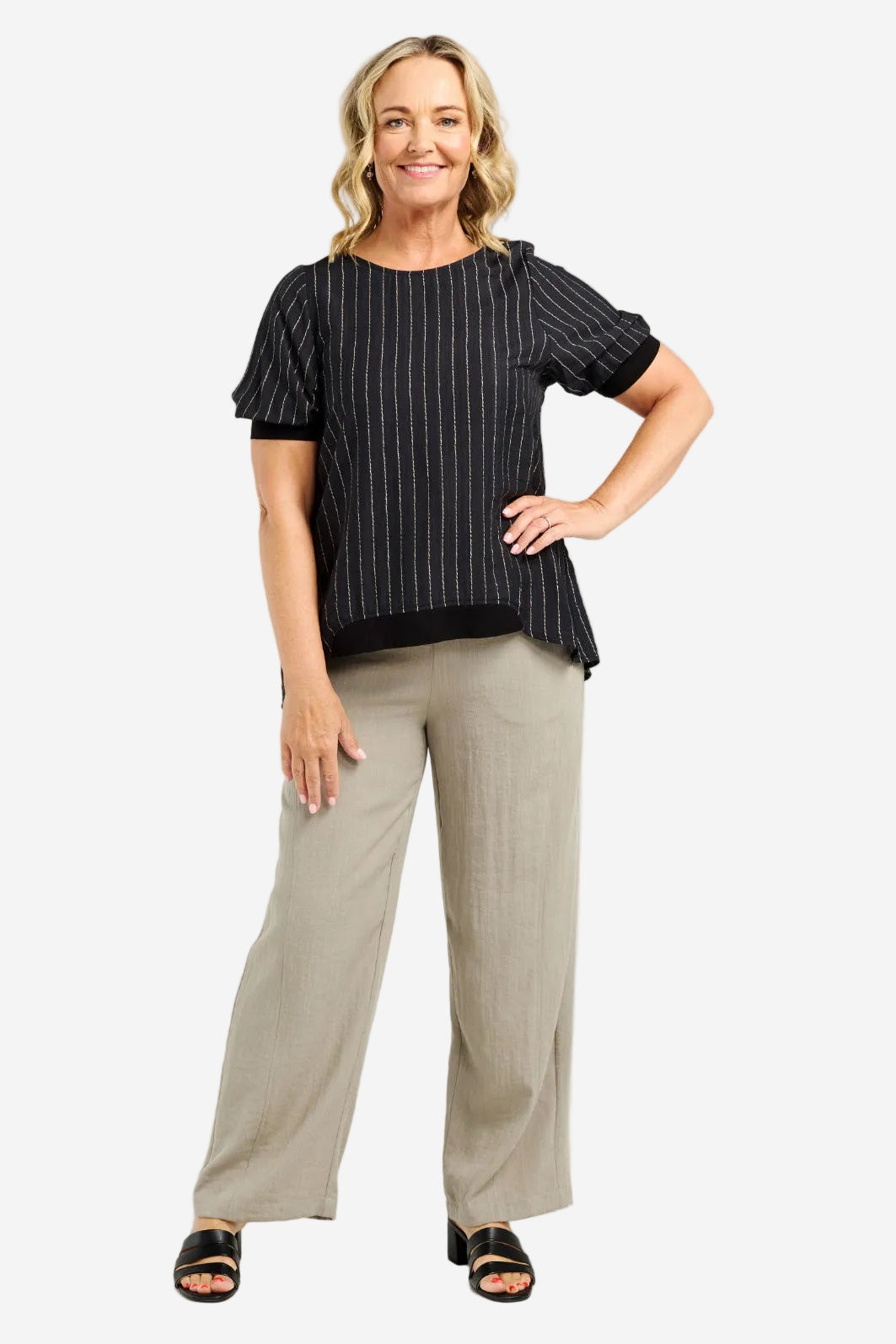 ZAFINA HAVANA TOP - BLACK STRIPE - THE VOGUE STORE