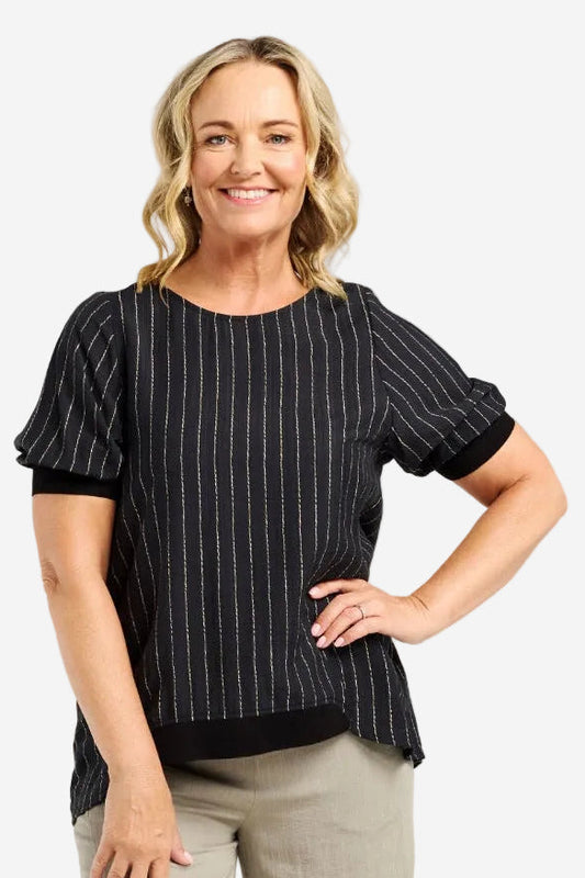 ZAFINA HAVANA TOP - BLACK STRIPE - THE VOGUE STORE