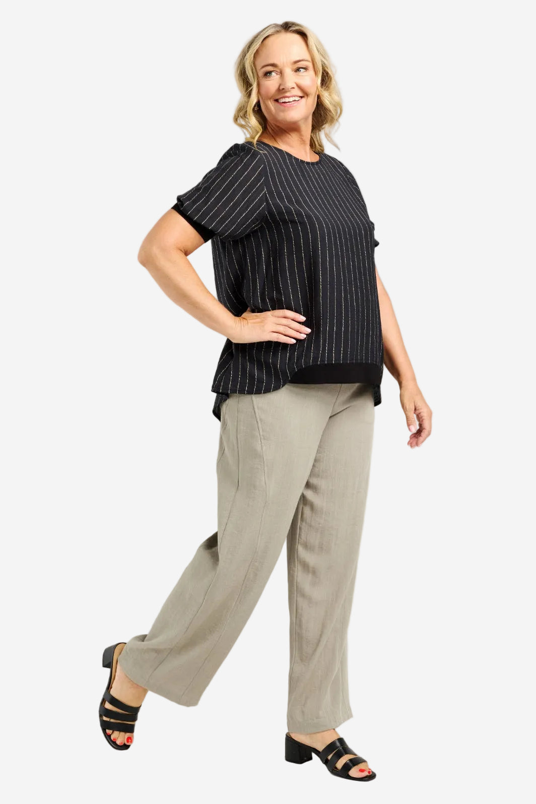 ZAFINA HAVANA TOP - BLACK STRIPE - THE VOGUE STORE
