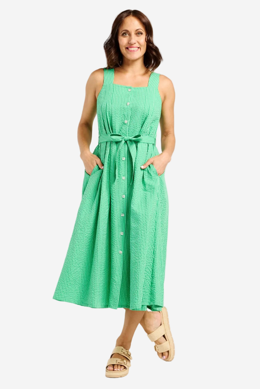 ZAFINA HADLEY DRESS - GREEN STRIPE - THE VOGUE STORE