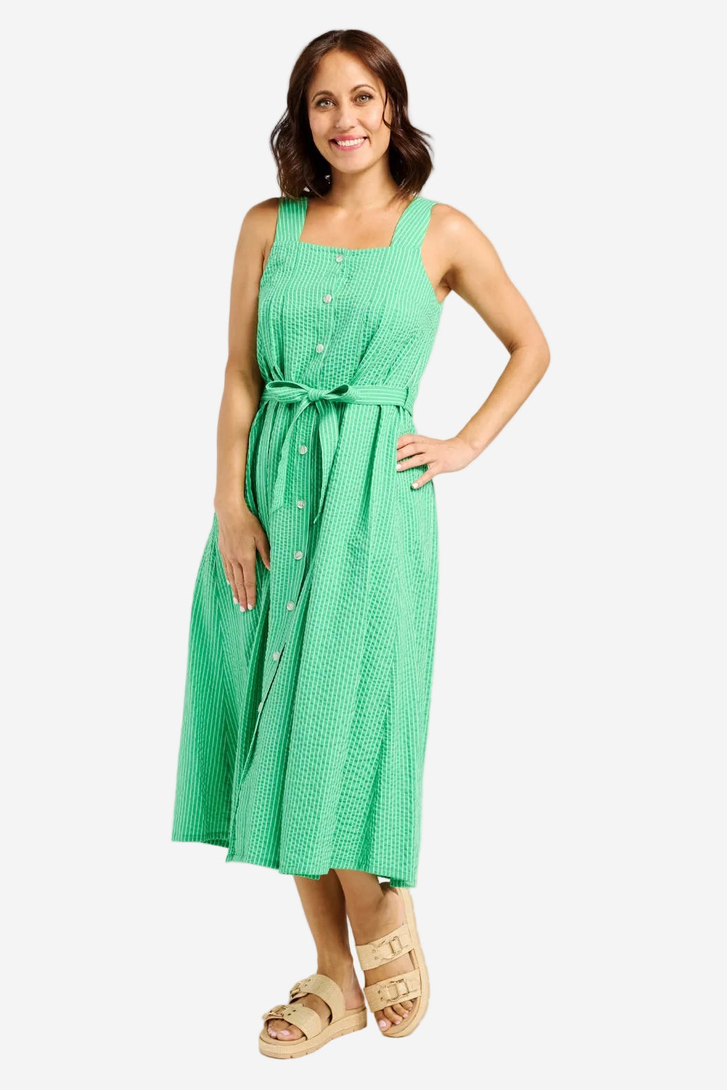 ZAFINA HADLEY DRESS - GREEN STRIPE - THE VOGUE STORE