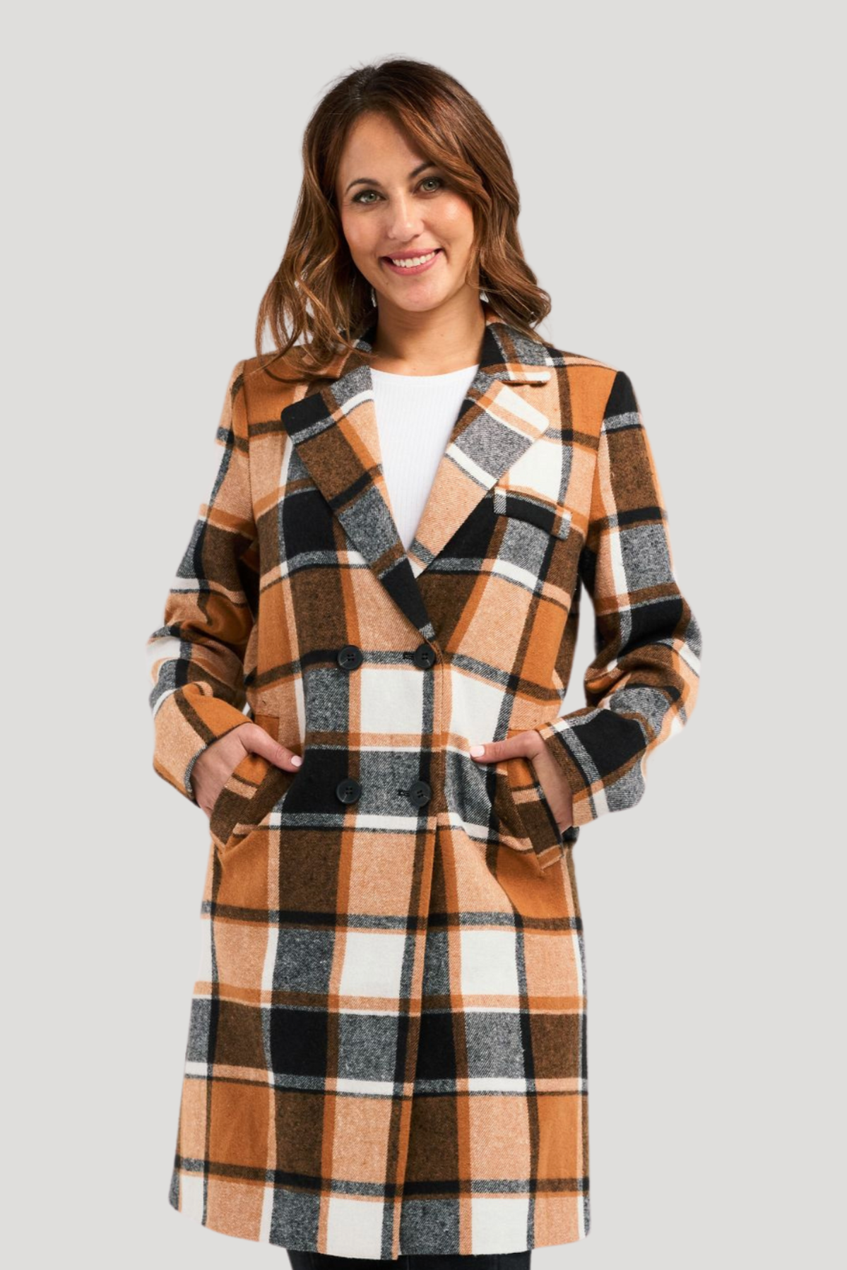 ZAFINA FELIX COAT - ORANGE PLAID - THE VOGUE STORE