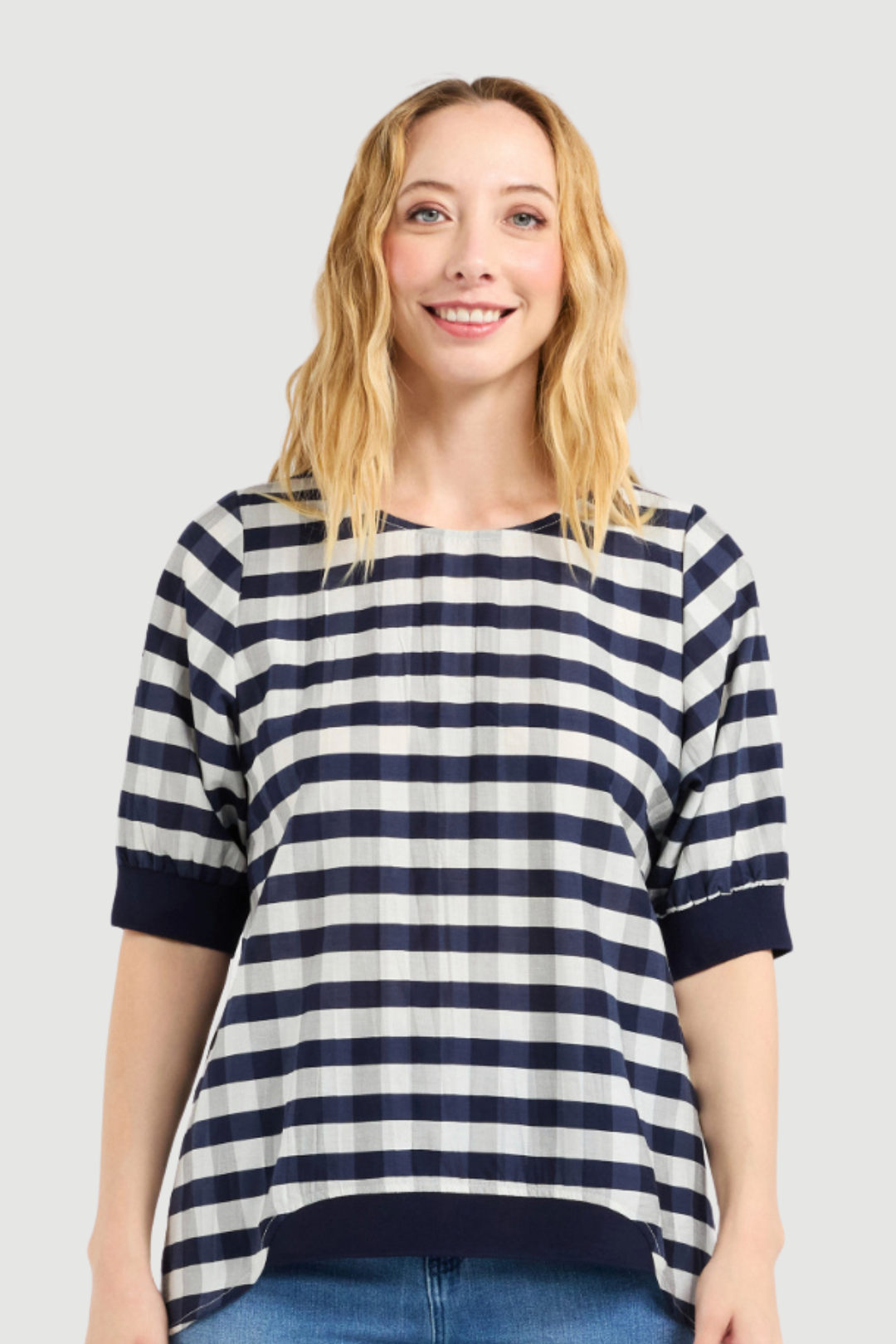 ZAFINA HAVANA TOP - NAVY CHECK - THE VOGUE STORE
