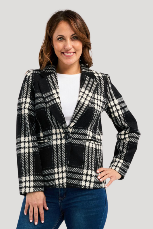 ZAFINA JORDAN BLAZER - BLACK WHITE CHECK - THE VOGUE STORE