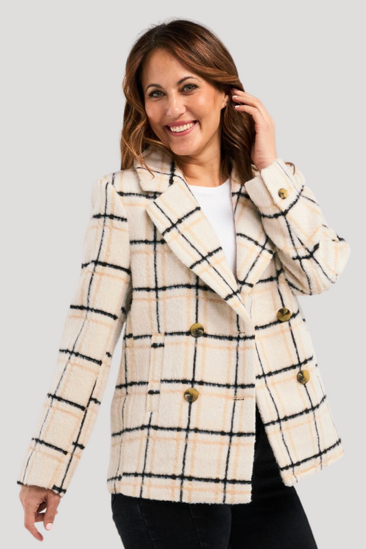 ZAFINA VEDA COAT - BEIGE PLAID - THE VOGUE STORE