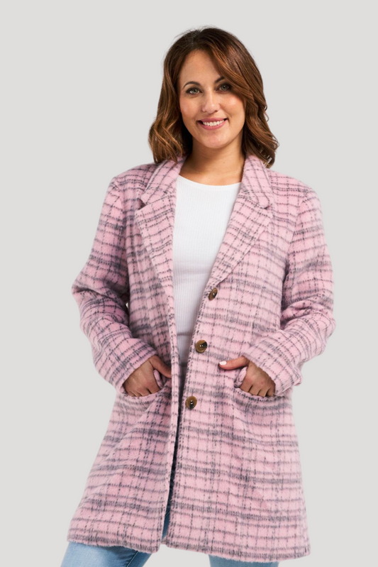 ZAFINA VERA COAT - PINK GRID - THE VOGUE STORE