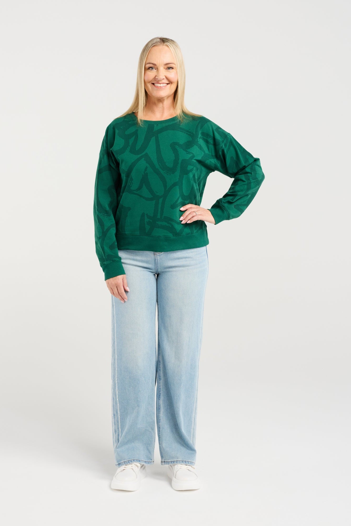 ZAFINA VERONA JUMPER - GREEN HEARTS - THE VOGUE STORE