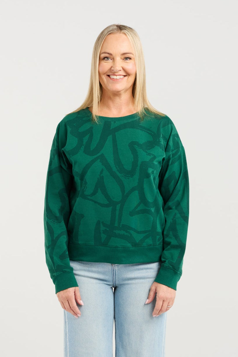 ZAFINA VERONA JUMPER - GREEN HEARTS - THE VOGUE STORE