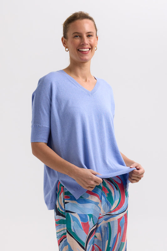 Z&P POINTELLE SHOULDER TOP - BLUEBERRY - THE VOGUE STORE