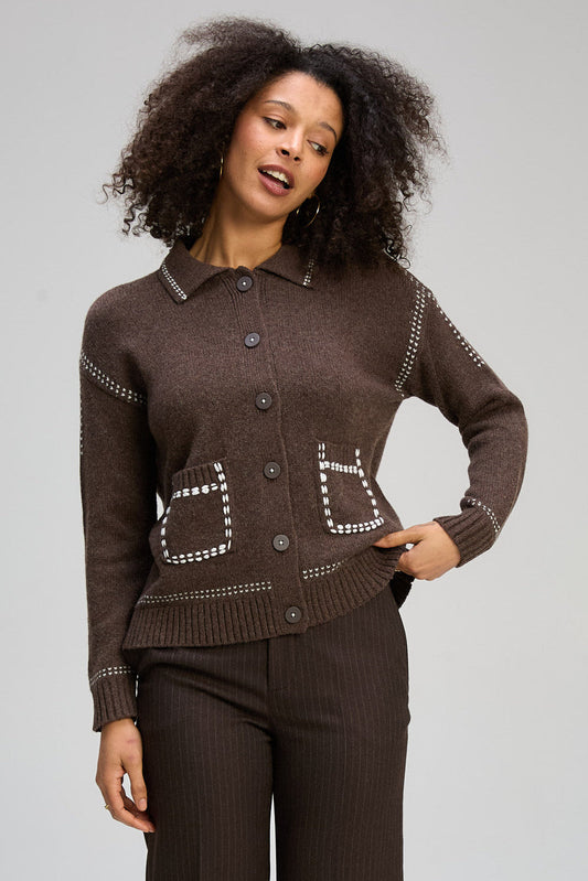 Z&P TAILORED CARDI - COCOA - THE VOGUE STORE