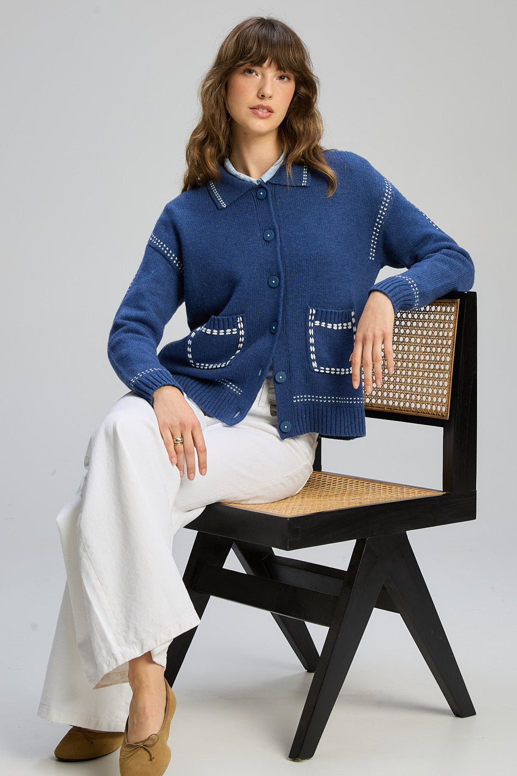 Z&P TAILORED CARDI - INDIGO - THE VOGUE STORE