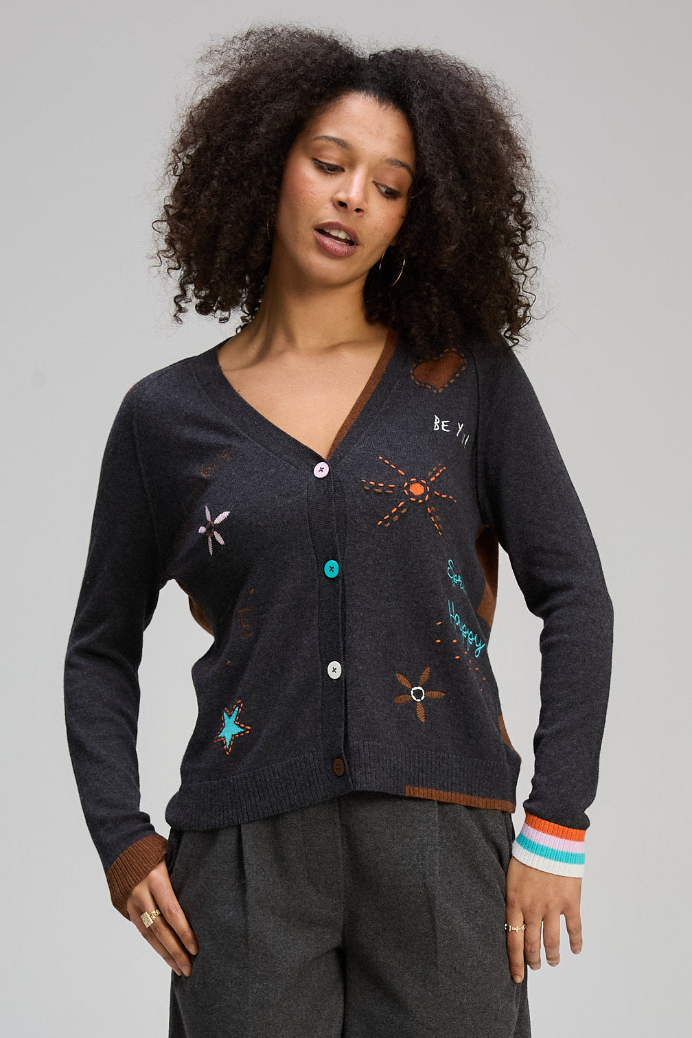 Z&P GOOD ENERGY CARDI - CHARCOAL - THE VOGUE STORE