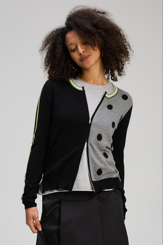 Z&P STRIPE SPOT ZIP UP - BLACK - THE VOGUE STORE