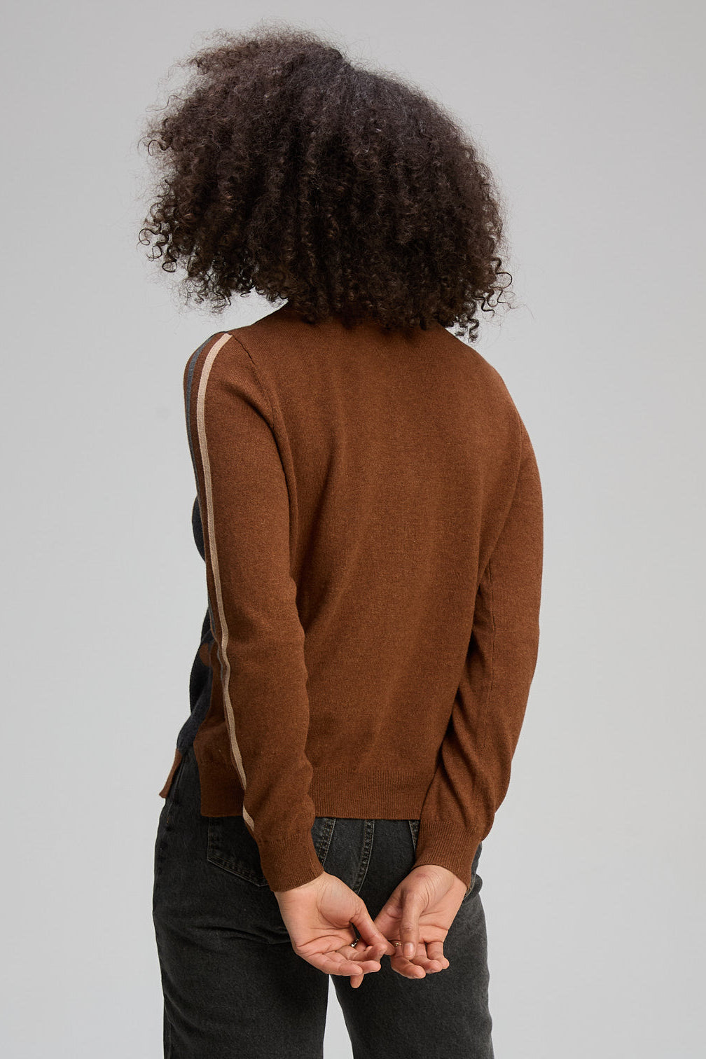 Z&P STRIPE SPOT ZIP UP - COFFEE - THE VOGUE STORE