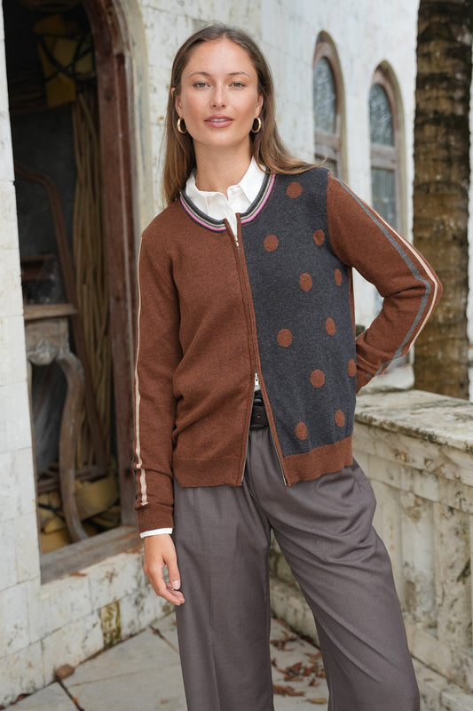 Z&P STRIPE SPOT ZIP UP - COFFEE - THE VOGUE STORE