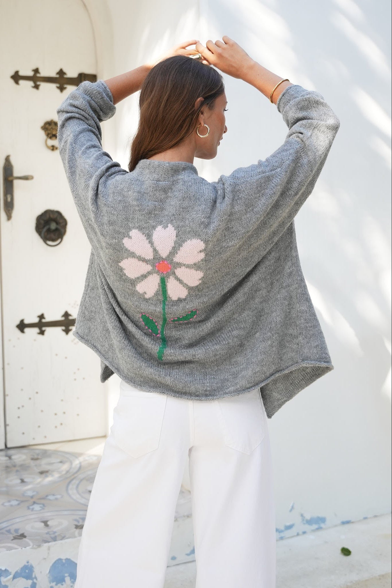 Z&P BLOOM BACK CARDI - DOVE - THE VOGUE STORE