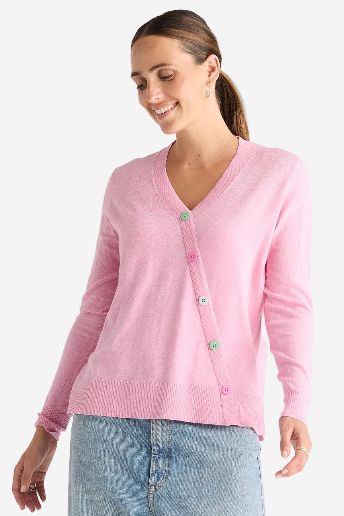 Z&P BUTTON ANGLE TOP - TICKLED PINK - THE VOGUE STORE