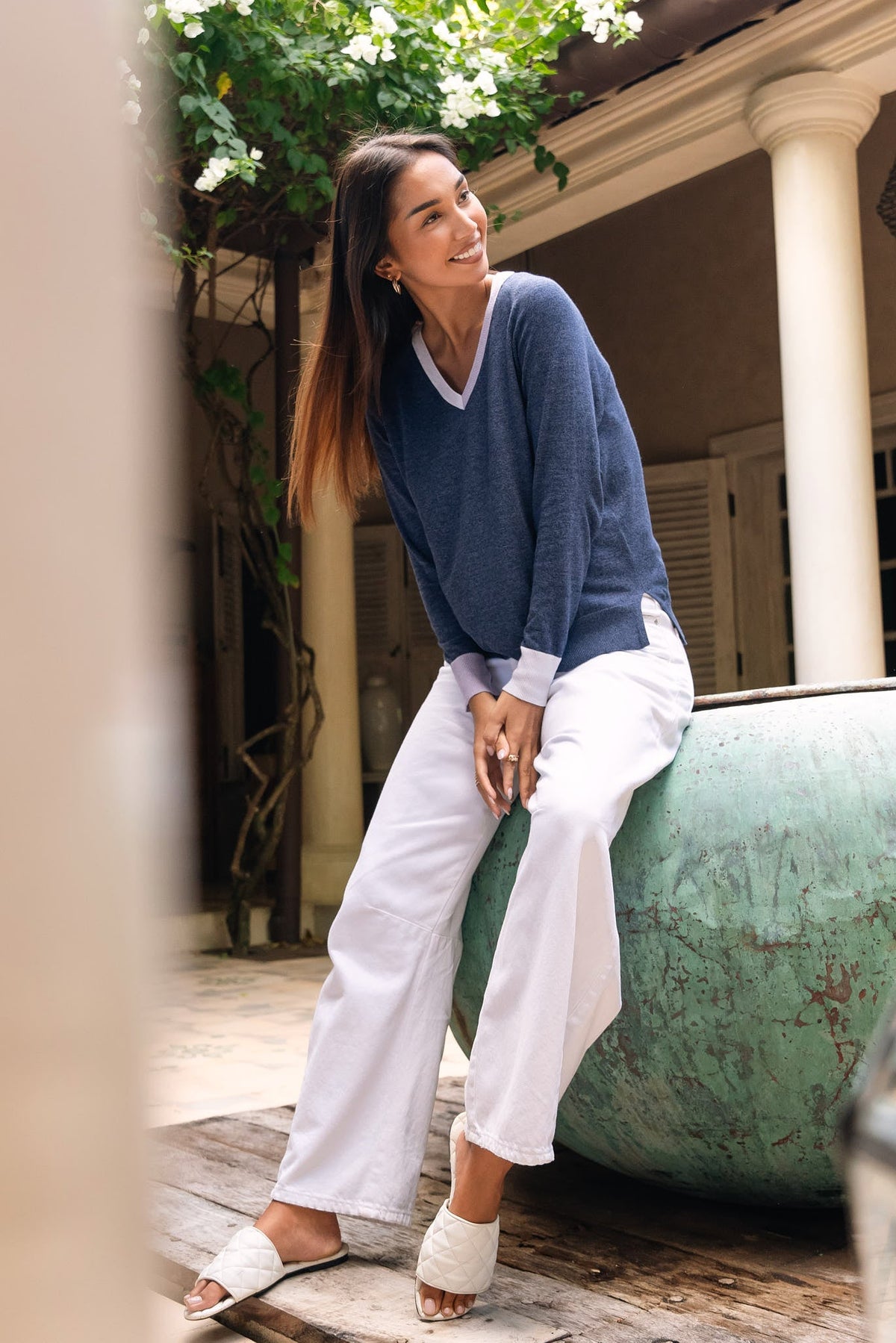 Z&P V ACCENT JUMPER - DENIM - THE VOGUE STORE