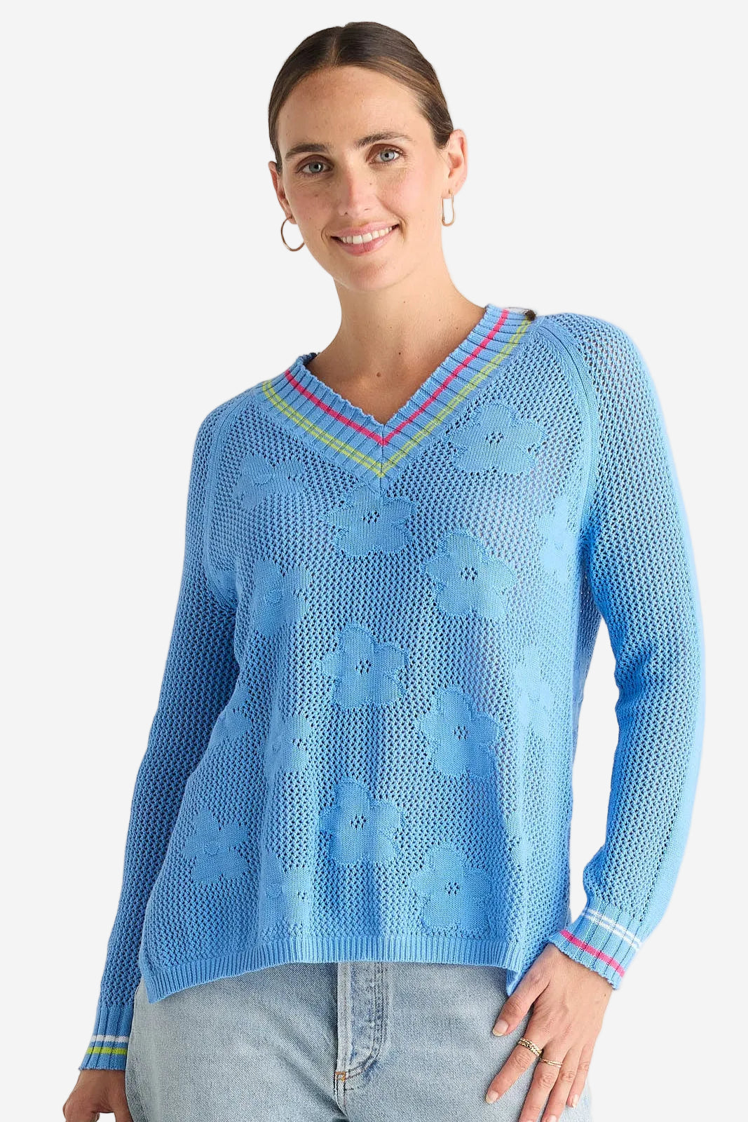 Z&P FLORAL POINTELLE VEE - CORNFLOWER - THE VOGUE STORE